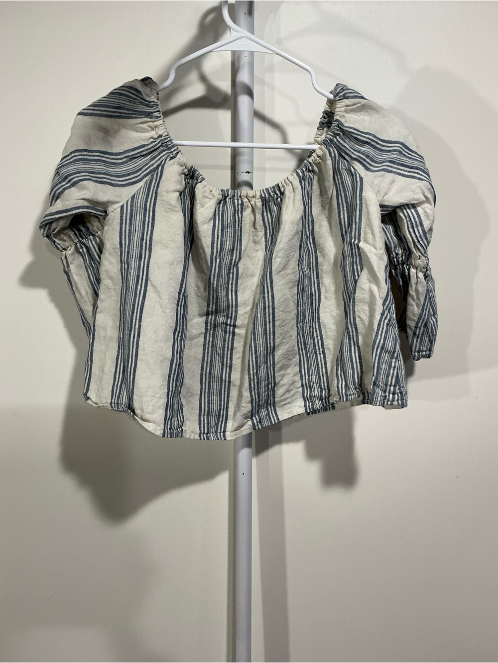 Tularosa Blue & White Striped Off-Shoulder Crop Top - Picture 4 of 6